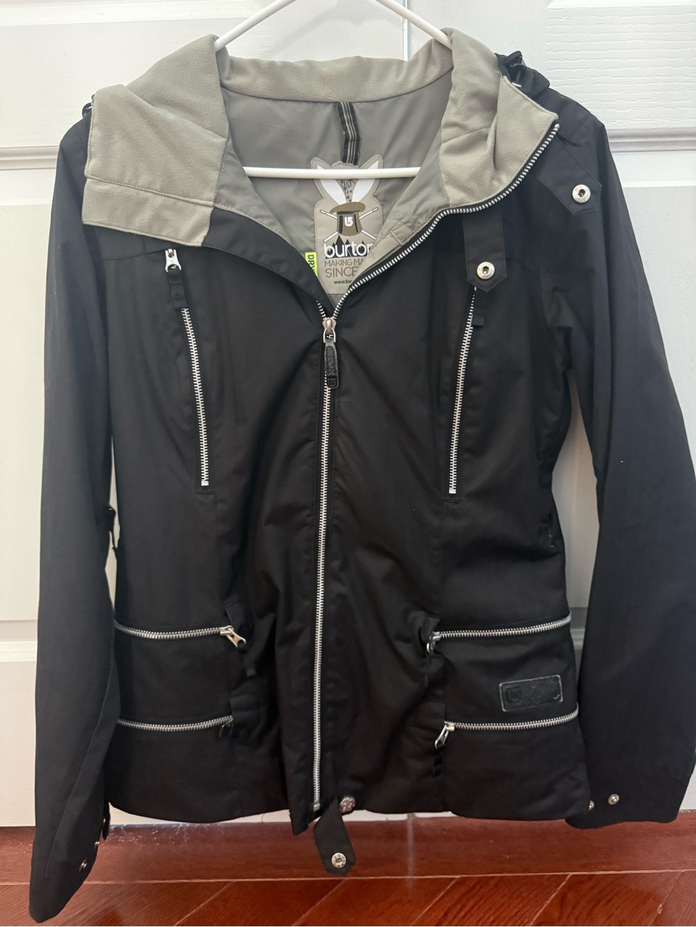 Burton Black Hooded Ski Jacket with Gray Lining